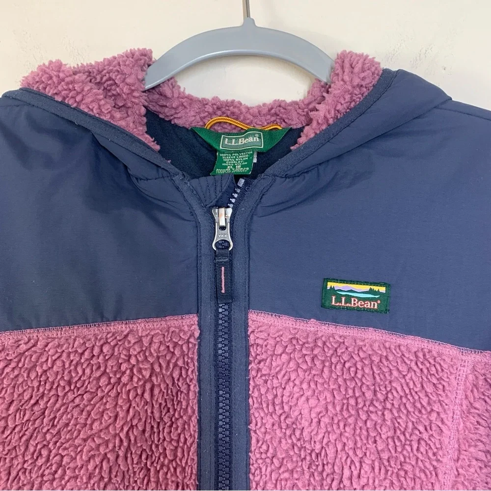 L.L.Bean Sherpa Hooded Jacket Punk/Blue -XL 18 - Picture 8 of 14
